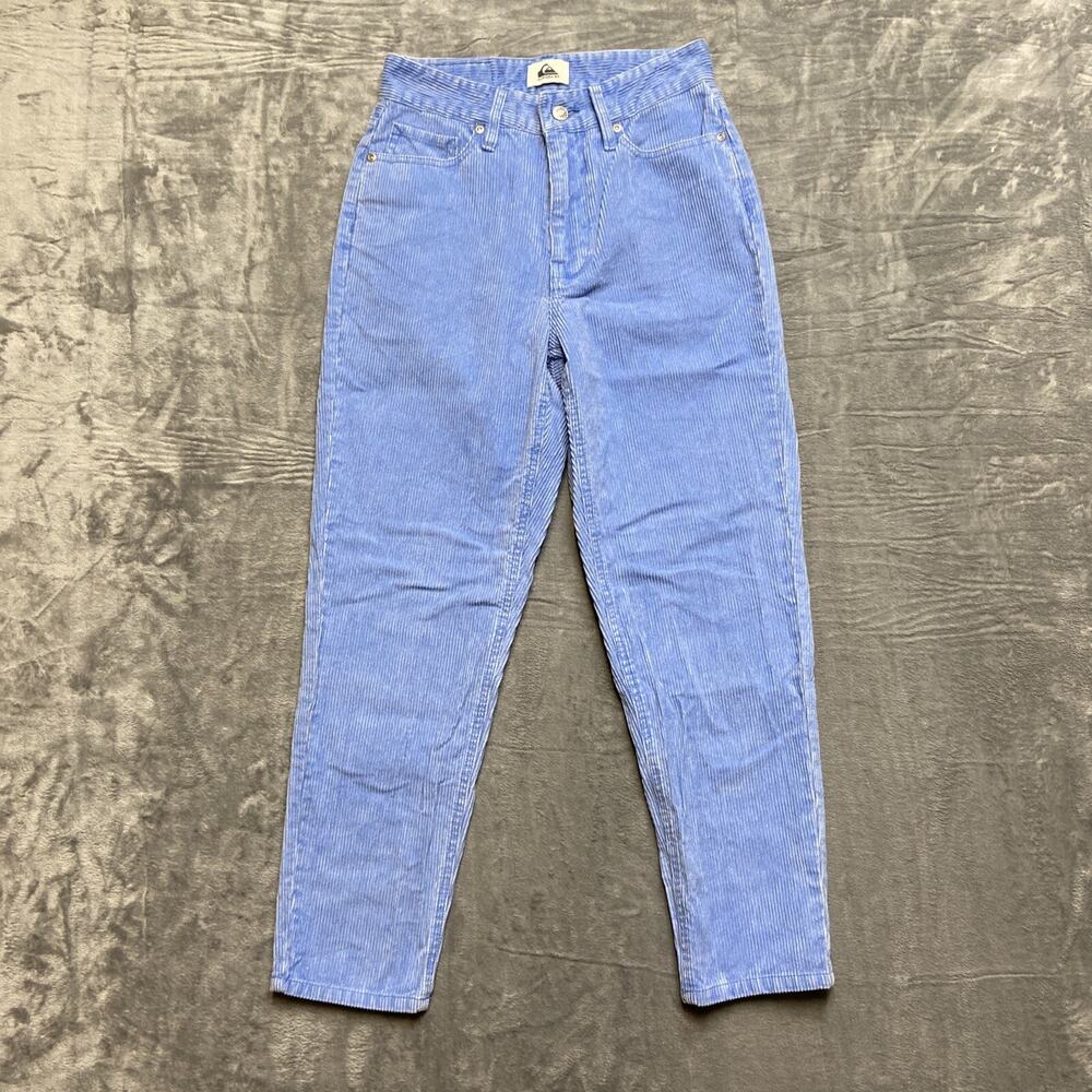 Quiksilver Womens Corduroy Pants Blue High Rise Straight Leg Size 25 100% Cotton